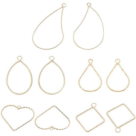 BENECREAT 40Pcs 5 Types 18K Gold Plated Rhombus Pendants Teardrop Pendants Gold Heart Pendant with Loops for Jewelry Making, Earring and Necklace