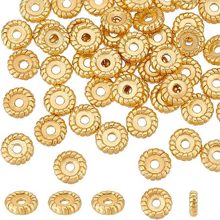 DICOSMETIC 50Pcs Textured Brass Beads 1.8mm Hole Flat Round Stopper Beads Golden Spacer Charms Bead Metal Beads Supplies for DIY Crafts Bracelets Necklaces Jewelry Making