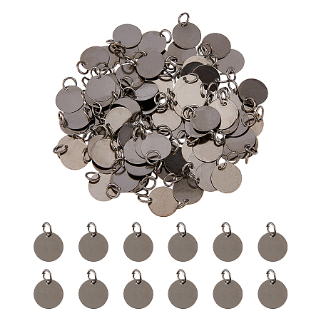 SUPERFINDINGS Brass Stamping Blank Tag Charms, Flat Round, Gunmetal, 12x0.25mm, 100pcs/box