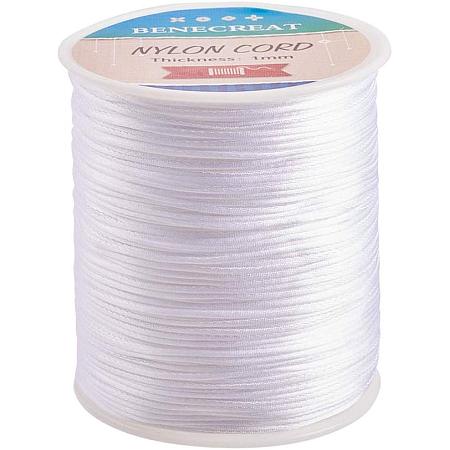 BENECREAT 1mm 200M (218 Yards) Nylon Satin Thread Rattail Trim Cord for Beading, Chinese Knot Macrame, Jewelry Making and Sewing - White
