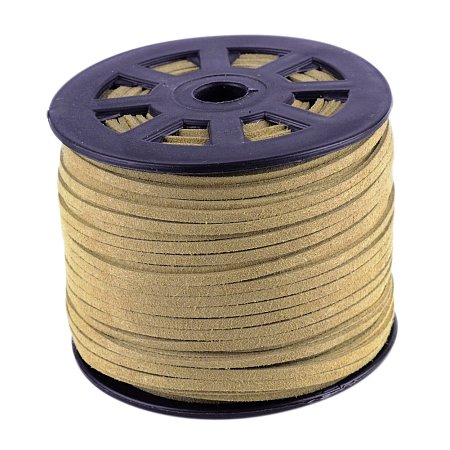 Nbeads 100 Yards Roll 3mm Wide Jewelry Making Beading Craft Thread Flat Micro Fiber Faux Suede Leather Cord String (Burlywood)