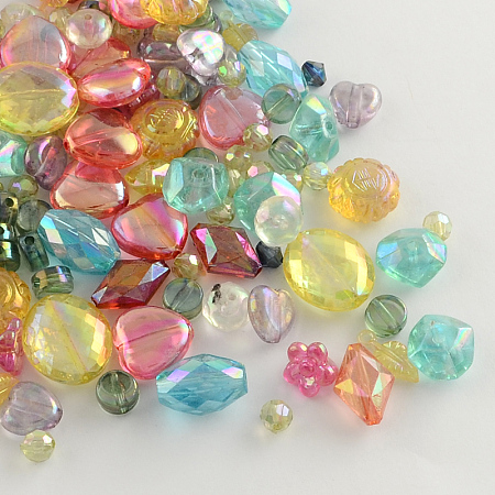Arricraft Mixed AB-Color Transparent Acrylic Beads, Mixed Color, 6~20x6~17x3~8mm, Hole: 1~2mm