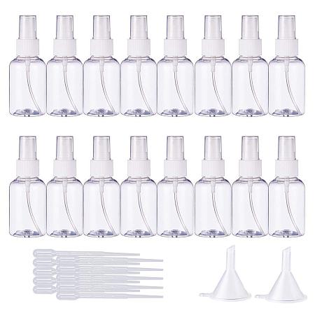 BENECREAT 20 Pack 50ml(1.7oz) Empty Plastic Mist Mini Spray Bottles Atomizer Pumps & 10 Pack 2ml Plastic Pipette Droppers & 2 Funnels Perfume, Lotion