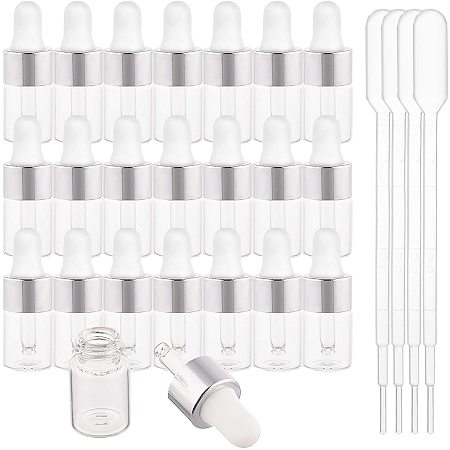 BENECREAT 30 Pack 2ml Clear Glass Dropper Bottle Eye Essential Oil Bottles with Silver Caps and 4PCS Plastic Dropper for Aromatherapy Cosmetics Samplep