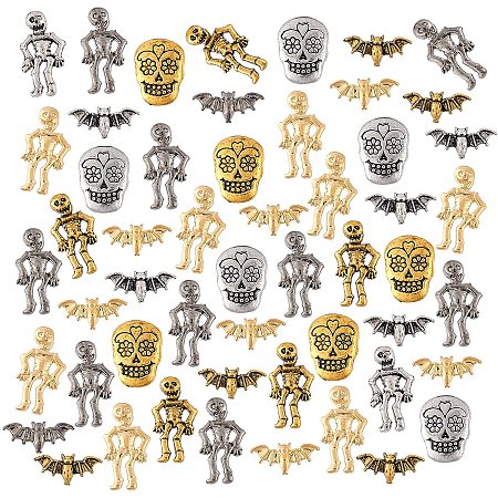 OLYCRAFT 120pcs Halloween Themed Resin Filler Charms Alloy Resin Filling Accessories Metal Nail Studs Skull Alloy Cabochons Skeleton Epoxy Resin Supplies For Resin Jewelry Making and Nail Decoration