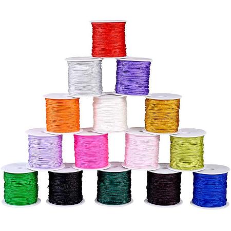 PandaHall Elite 15 Colors1mm Nylon Beading Cord String Knotting Thread Chinese Knotting Cord Nylon Shamballa Macrame Thread, 570yards Totally