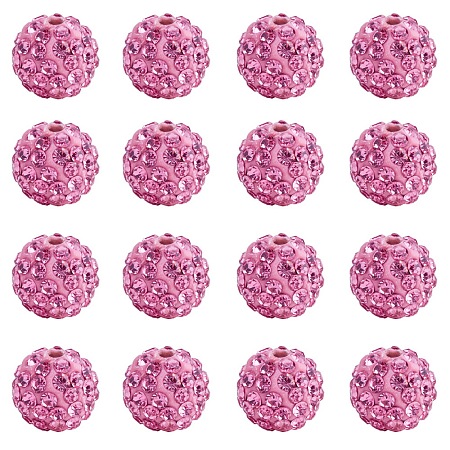 PandaHall Elite 10mm Disco Ball Clay Beads Light Rose Pave Rhinestones Spacer Round Beads, about 100pcs/box