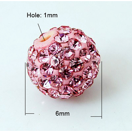 ARRICRAFT 50 Pcs 6mm Disco Ball Clay Beads Pave Rhinestones Spacer Round Beads fit Shamballa Bracelet and Necklace Rose