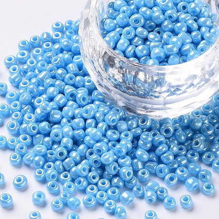 Honeyhandy Glass Seed Beads, Opaque Colors Lustered, Round, Light Cyan, 3mm, Hole: 1mm, about 10000pcs/pound