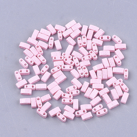 Honeyhandy 2-Hole Baking Paint Glass Seed Beads, Rectangle, Pink, 4.5~5.5x2x2~2.5mm, Hole: 0.5~0.8mm