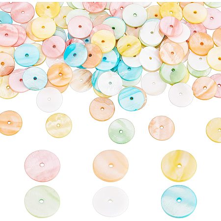 PandaHall Elite 120pcs Round Shell Charms, 20mm Coin Charm Natural Flat Seashells Pendant Ocean Nautical Charms Disc Heishi Beads for Summer Necklace Bracelet Earring Home Wedding Decor