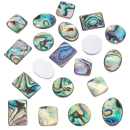 BENECREAT 16Pcs 4 Style Natural Abalone Shell Beads, Round Oval Square Paua Shell Beads for Jewelry Making DIY Craft Bead Embellishments