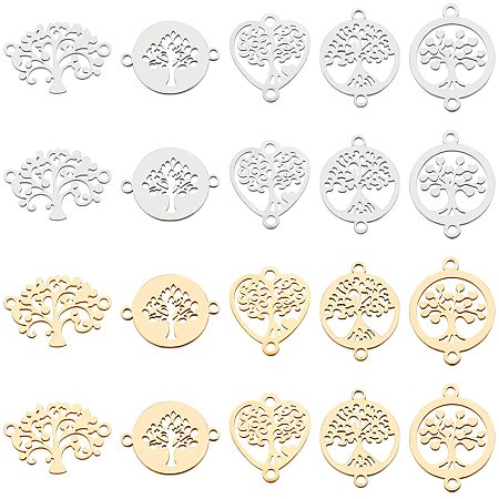 BENECREAT 20PCS 10 Styles Stainless Steel Tree of Life Charms Links Connectors Flat Round Shape for Necklace Bracelet Earrings Jewelry Making DIY Crafts