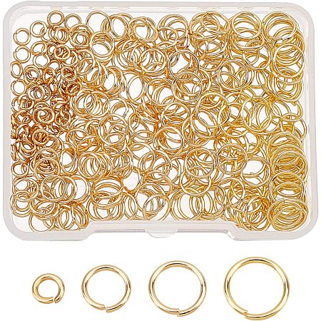 AHANDMAKER 320 Pcs Open Jump Rings, 4 Sizes Real 24K Gold Plated Stainless Steel Jump Rings Bulk for DIY Jewelry Craft Earring Necklace Bracelet Pendant Choker Keychain Making Findings, 2.4-6.5mm