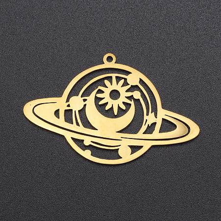 Honeyhandy 201 Stainless Steel Pendants, Laser Cut, Planet, Golden, 25.5x40x1mm, Hole: 1.4mm