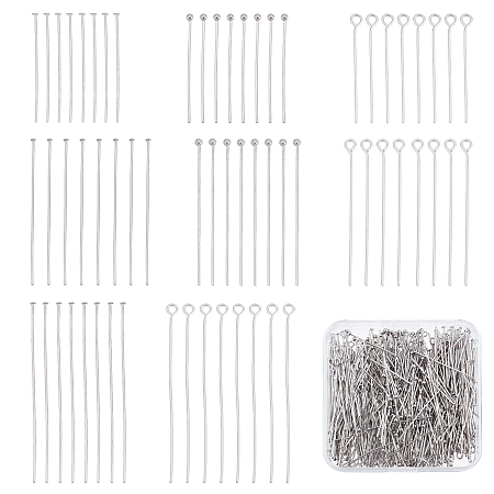 SUNNYCLUE 1 Box 600Pcs 8 Style 30mm 40mm 50mm Assorted Head Pins Stainless Steel Ball Pins Eye Pins for Jewelry Making Assorted 22 Gauge Open Eye Pin Flat Head Pin Beading Supplies Earrings Findings