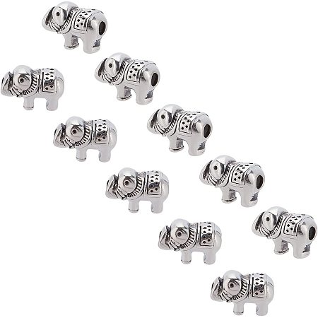 UNICRAFTALE 10 Pcs Stainless Steel Color Elephant Spacer Beads 8mm Long 304 Stainless Steel Elephant Stopper Beads Metal Animal Loose Beads Small Hole Beads for Bracelets Necklaces Making, Hole: 2mm