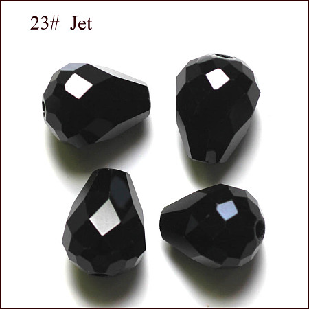 Honeyhandy Imitation Austrian Crystal Beads, Grade AAA, Faceted, Drop, Black, 10x12mm, Hole: 0.9~1.5mm