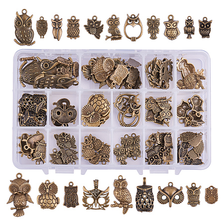 PandaHall Elite 80 Pieces 20 Style Antique Bronze Tibetan Alloy Owl Charms for DIY Jewelry Making