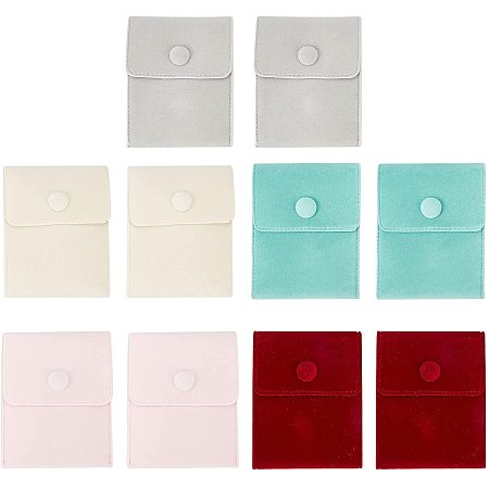 NBEADS 10 Pcs Velvet Bags, Velvet Cloth Pouches Jewelry Pouches Storage Bags with Iron Snap Button for Candy and Jewelry Necklace Bracelet Packing, 7.1x6.9cm, 5 Colors