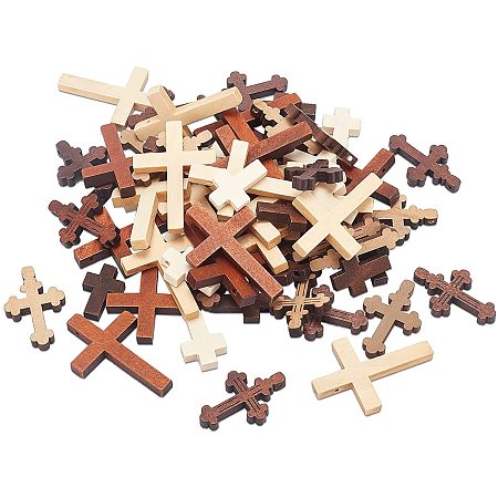 CHGCRAFT 72Pcs 6 Colors Wood Pendants Wood Cross Pendants Mini Crosses Charms for Religious Party Favors Sunday School DIY Craft