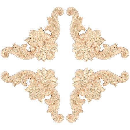 SUPERFINDINGS 10PCS 1.7x3.4inch Wood Carving Decal Unpainted Home Furniture Decor Natural Solid Wood Carved Onlay Applique for Furniture Doors Walls Ornamental Decor