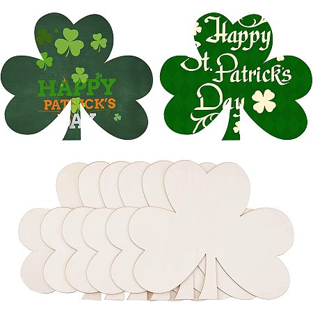 NBEADS 8 Pcs 28×23.5cm Shamrock Wooden Pieces, Unfinished Blank Clover Wood Hanging Ornaments Wooden Cutout Planks for St. Patrick's Day Decorations Crafts