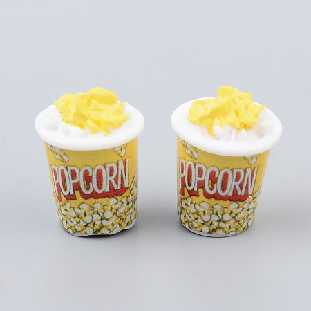 Honeyhandy Resin Beads, with Stickers, No Hole/Undrilled, Popcorn, Imitation Food, Yellow, 24x18mm