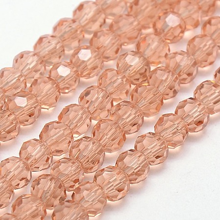 Honeyhandy Glass Beads Strands, Faceted, Round, Light Salmon, 6mm, Hole: 1.2mm, about 88~91pcs/strand, 19.49 inch~20.08 inch(49.5~51cm)