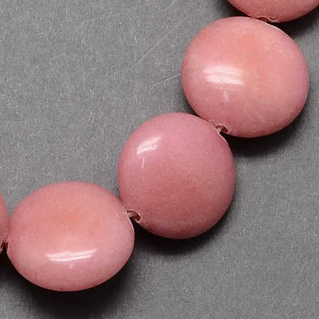 Honeyhandy Dyed Flat Round Gemstone Natural Rhodochrosite Stone Beads Strands, Pink, 16x5mm, Hole: 1mm, about 25pcs/strand, 16.5 inch