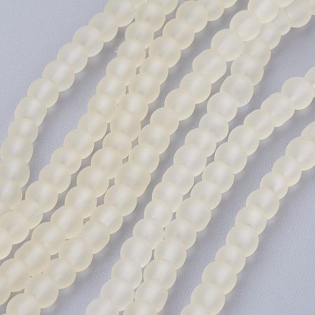 Honeyhandy Transparent Glass Bead Strands, Frosted, Round, Light Goldenrod Yellow, 4mm, Hole: 1.1~1.6mm, about 200pcs/strand, 31.4 inch