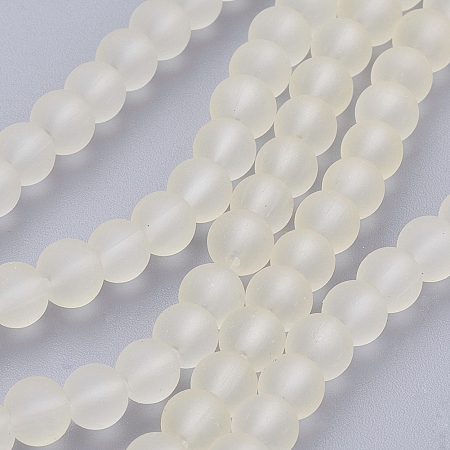 Honeyhandy Transparent Glass Beads Strands, Frosted, Round, Light Goldenrod Yellow, 6mm, Hole: 1.3~1.6mm, about 140pcs/strand, 31.4 inch