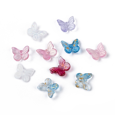 Honeyhandy Transparent Glass Charms, Mixed Style, Butterfly, Mixed Color, 9.5x11x3mm, Hole: 0.8mm
