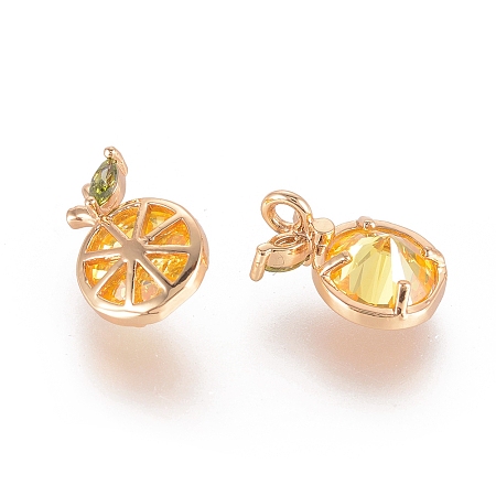 Honeyhandy Brass Cubic Zirconia Charms, Lemon, Gold, Real 18K Gold Plated, 11.5x7.5x4.5mm, Hole: 1.2mm