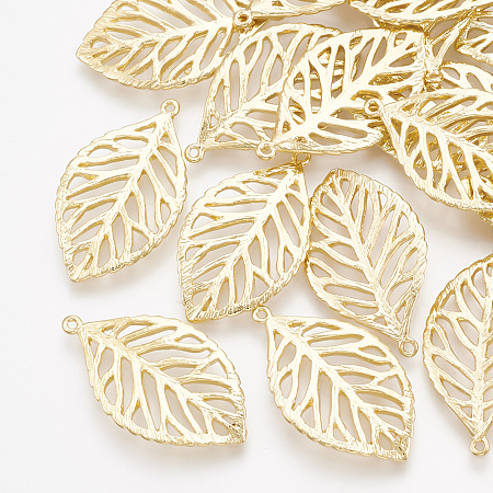 Honeyhandy Brass Pendants, Leaf, Real 18K Gold Plated, 23x13x1mm, Hole: 0.8mm