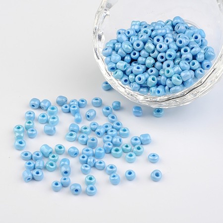 ARRICRAFT 6/0 Opaque Colors Lustered Round Glass Seed Beads, Light Cyan, Size: about 4mm in diameter, hole:1.5mm, about 495pcs/50g