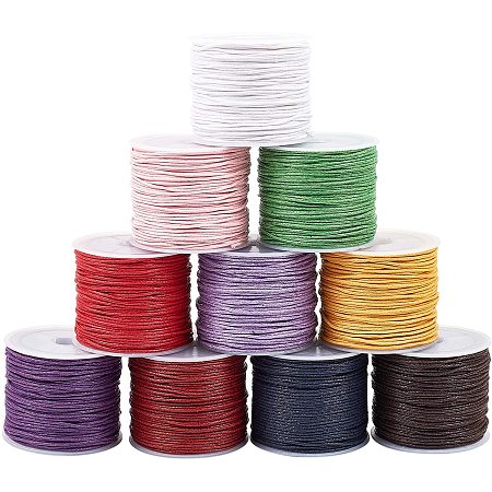PandaHall Elite 10 Rolls 10 Colors 27 Yards/Roll 1mm Waxed Cotton Cord Thread Beading String for Bracelet Necklace Jewelry Making and Macrame Supplies, Totally 270 Yards