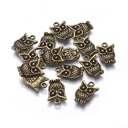 Honeyhandy Zinc Tibetan Style Alloy Pendants, Halloween, Cadmium Free & Nickel Free & Lead Free, Owl, Antique Bronze Color, about 16mm long, 10mm wide, 3mm thick, hole: 1.5mm