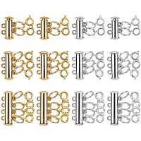 PANDAHALL ELITE Tube Brass Magnetic Slide Lock Clasps, with Open Jump Rings and Spring Ring Clasps, Platinum & Golden, 12sets/box
