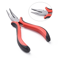 Honeyhandy Carbon Steel Jewelry Pliers, Bent Nose Pliers, Serrated Jaw, Polishing, Red, 135mm