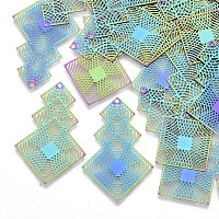 NBEADS 201 Stainless Steel Filigree Pendants, Etched Metal Embellishments, Rhombus, Multi-color, 40.5x26.5x0.3mm, Hole: 1.2mm