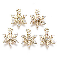 Honeyhandy Brass Micro Pave Cubic Zirconia Charms for Christmas, Long-Lasting Plated, Snowflake, Light Gold, Clear, 14x10.5x2mm, Hole: 1mm