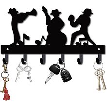 CREATCABIN Metal Key Holder Black Key Hooks Wall Mount Hanger Decor Hanging Organizer Rock Decorative with 6 Hooks Human Pattern Instrumentalist for Front Door Entryway Cabinet 10.6 x 5.9 x 1.5 inches