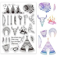 GLOBLELAND Africa Tribe Theme Clear Stamps Hunting Tool Tent Transparent Silicone Stamp Seal for Card Making Decoration and DIY Scrapbooking