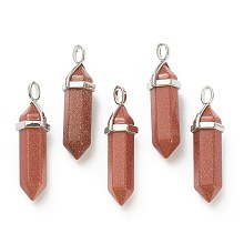 Honeyhandy Synthetic Goldstone Pendants, with Platinum Tone Brass Findings, Bullet, 39.5x12x11.5mm, Hole: 4.5x2.8mm