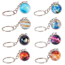 OLYCRAFT 8Pcs Solar System Planet Keychain Pendant Crystal Ball Pendant Keychain Alloy Keychain with Iron Ring Galaxy Keychain Decoration Accessories for Jewelry Making DIY Keychain Crafts - 8Styles