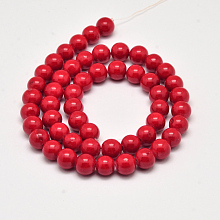 Honeyhandy Natural Mashan Jade Beads Strands, Dyed, Round, Red, 8mm, Hole: 1mm, about 50pcs/strand, 16 inch