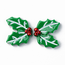 ARRICRAFT Resin Cabochons, Opaque, Christmas Theme, Christmas Holly, Red, Green, 23x26x6mm