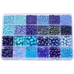 CHGCRAFT 4458Pcs 24 Styles Blue Sea Glass Beads Round Craft Loose Beads Electroplate Opaque Baking Painted Glass Beads for Wave Bracelets Necklaces Earring Crafts DIY Jewelry Making