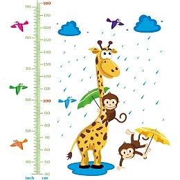 SUPERDANT 3 PCS/Set Height Chart Giraffe Monkey Height Chart Raindrop Bird Wall Sticker PVC Growth Charts Ruler 40 to 180 cm Height Measure for Nursery Bedroom Living Room